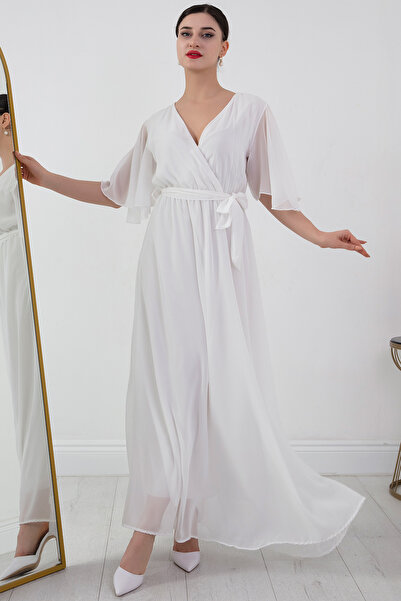 PULLIMM Double-breasted Collar Belted Chiffon Dress 22-254