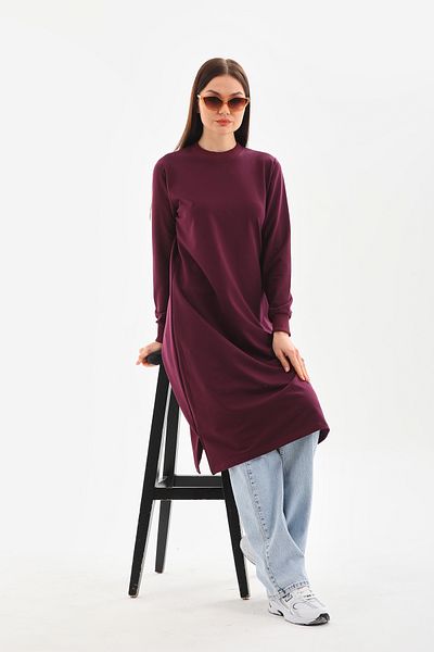 Elif Okur Long Hijab Sweatshirt Tunic - 110cm Plum 1220
