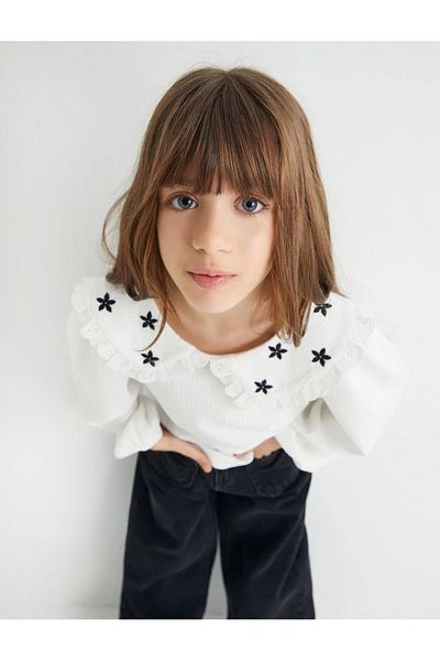 Koton Girl's Blouse Baby Collar Embroidered Long Sleeve