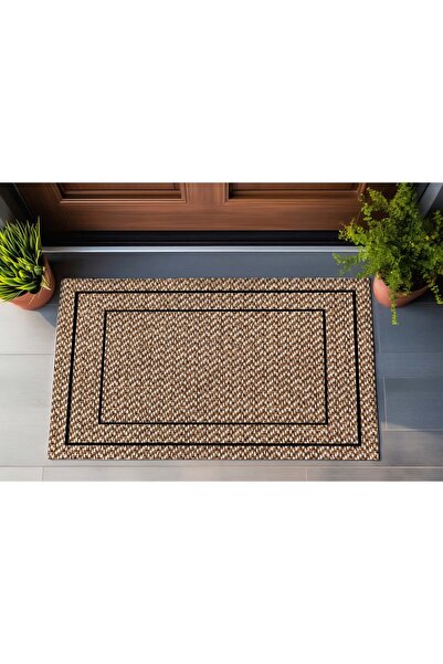 menesahome Açık Kahve Renkli Siyah Çizgili Çok Amaçlı İç ve Dış Kapı Önü Paspası