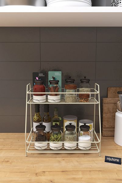 moniev 2-Tier Spice Rack Kitchen Shelf Bathroom Shelf Makeup Multi-Purpose Countertop Organizer Organizer Beige