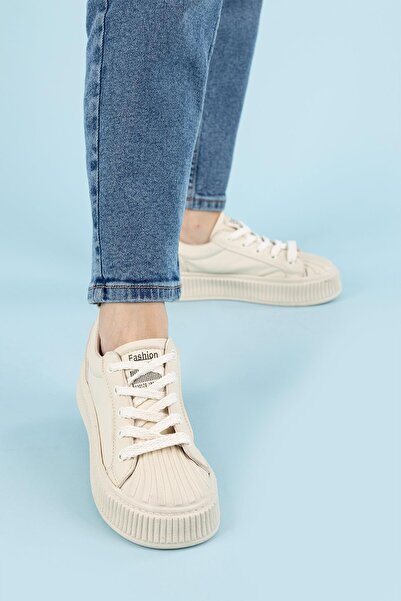 Getcho Belfas Women's Skin Beige High Sole Sports Shoes Dynamic Sneaker Model Adding Energy to Daily Style