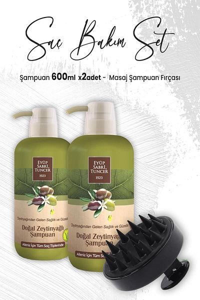 Eyüp Sabri Tuncer Black Olive Oil Shampoo - 600 ml, X 2 Pieces, Massage Brush Included