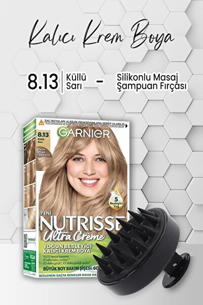 Garnier Nutrisse Krem Saç Boyası 8.13 Küllü Sarı Ve Masaj Şampuan Fırçası Siyah