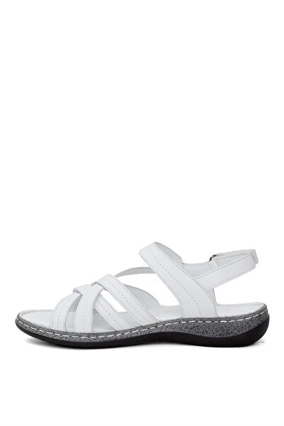 Mammamia D24YS-1005 Women's Genuine Leather Flat Sandals White