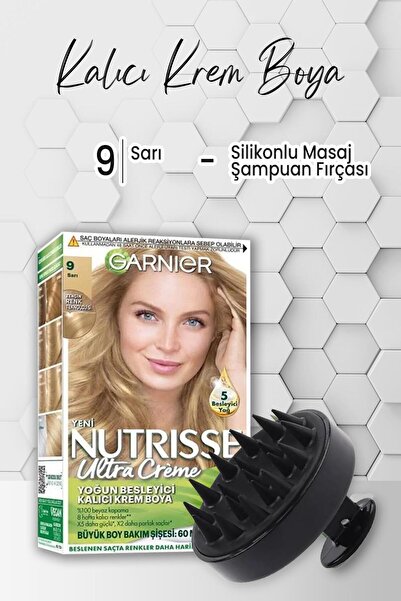 Garnier Nutrisse Krem Saç Boyası 9 Sarı Ve Masaj Şampuan Fırçası Siyah