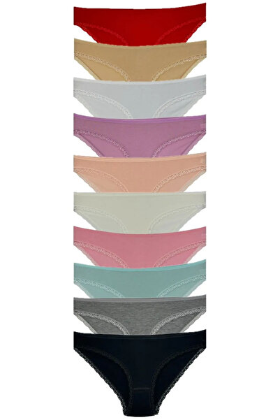 Suvida Kadın Dantel Detaylı Pamuklu Slip Külot 10'lu Paket