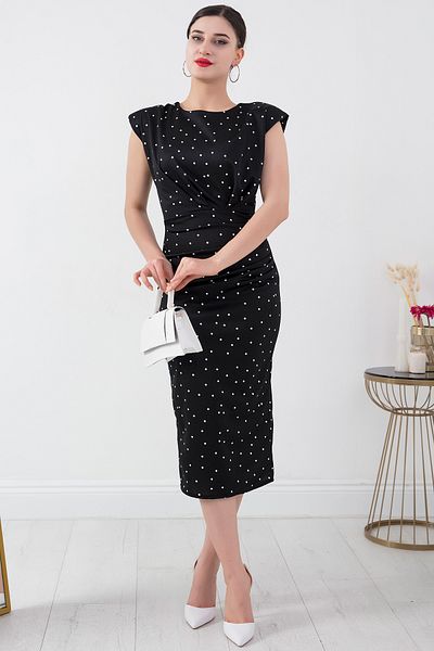 PULLIMM Rochie din crepon fără mâneci cu umeri căptușiți cu buline GRS3369