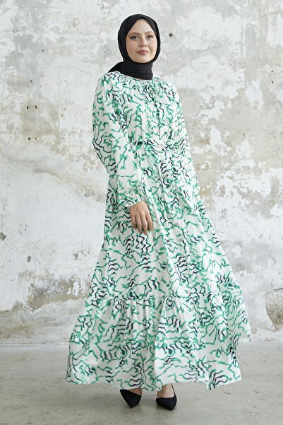 InStyle Сатинова сукня з воланами - зелена