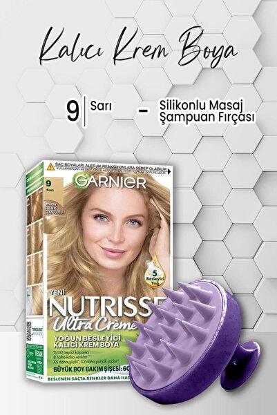 Garnier Nutrisse Kalıcı Krem Saç Boyası 9 Sarı Ve Şampuan Fırçası Mor