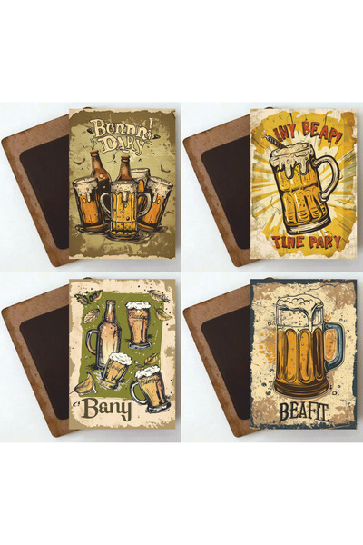 sparkling beer glass beer party vintage drawing home kitchen decoration 4pcs wooden magnet fridge ornament