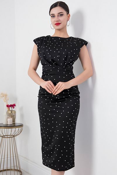 PULLIMM Rochie din crepon fără mâneci cu umeri căptușiți cu buline GRS3369