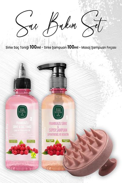 Eyüp Sabri Tuncer Pink Vinegar Raspberry Shampoo - 100 Ml, Hair Tonic and Massage Shampoo Brush