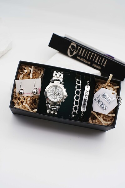 Northwatch Kişiye Özel Gri Kadın Saat, Özel Motto Anahtarlık, Bileklik Ve Küp...