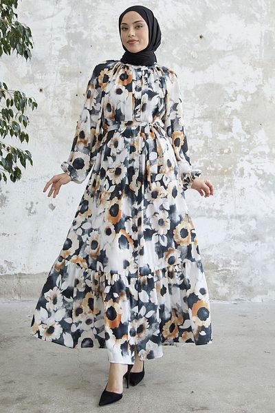 InStyle Φόρεμα με λουλούδια σατέν - μαύρο