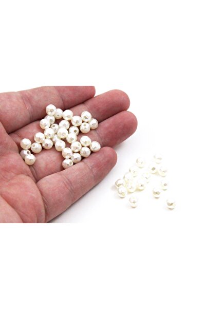 yfhobi 25 Gram - 6 mm, Krem Renk Köşeli Yuvarlak İnci Boncuk, Lüks Barok İnci...