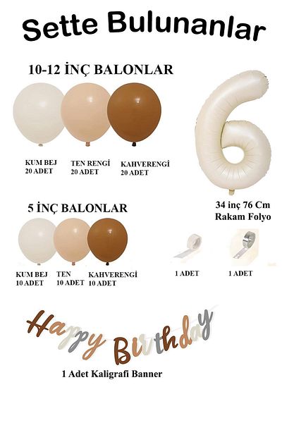 Patladı Gitti Retro Colors Big Balloon Chain and 6 Year Old Birthday Set
