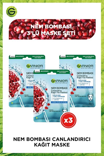 Garnier Kağıt Yüz Maskesi Nem Bombası Canlandırıcı 28 gr X 3 Adet