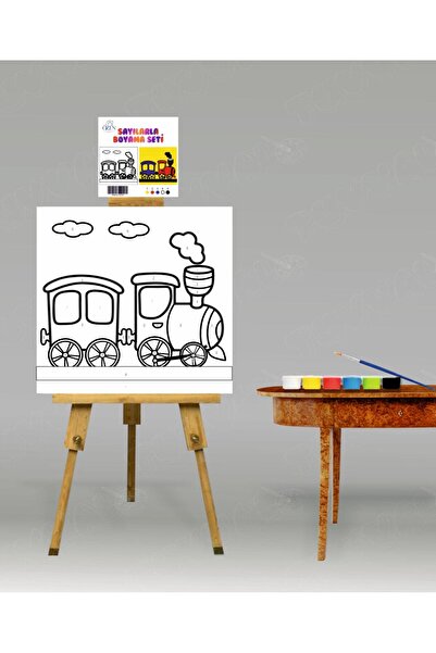tuvval Sayılarla Boyama Seti Tren 20x20 Çocuk Sayılarla Boyama Hobi Tuval