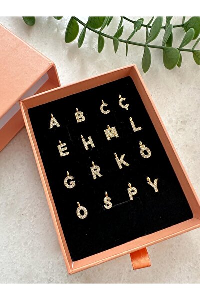 LUCKY ACCESSORIES Altın Kaplama Zirkon Taşlı Kolye Bileklik Ek harf 1 Adet