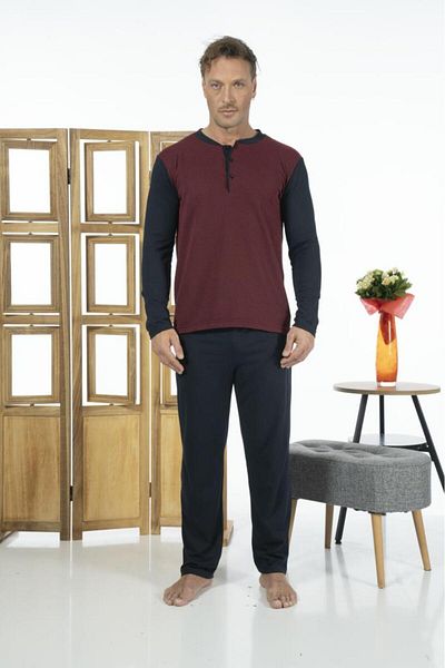 Estiva Men's Top Buttoned Long Sleeve Summer Combed Cotton Pajama Set