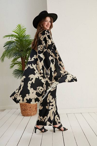ZF BUTİK Langes bedrucktes Kimono-Set