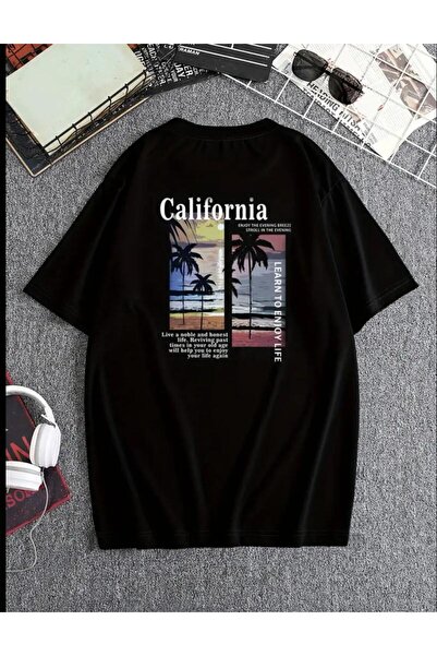 LOUİSA Μπλουζάκι Unisex Μαύρη Καλιφόρνια με στάμπα με λαιμόκοψη