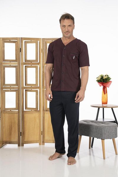 Estiva Men's Front Buttoned Short Sleeve Pocketed Summer Combed Cotton Pajama Set