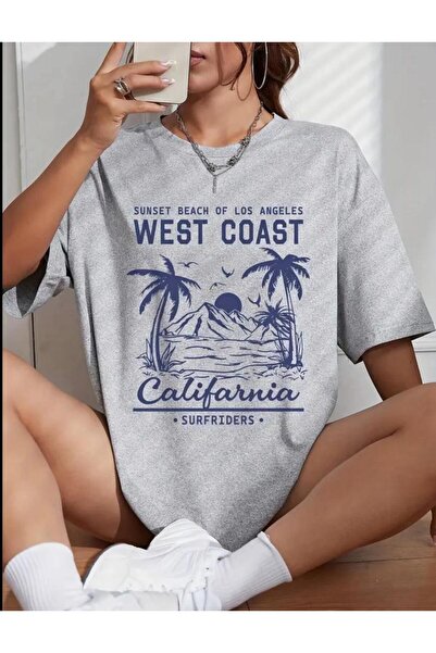 LOUİSA Μπλουζάκι Unisex Grey West California με στάμπα με λαιμόκοψη