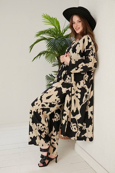 ZF BUTİK Langes bedrucktes Kimono-Set