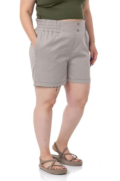 DISENTIS MODEST Plus Size Gabardine Stone Color Shorts with Elastic Waist and Back and Fold Detail