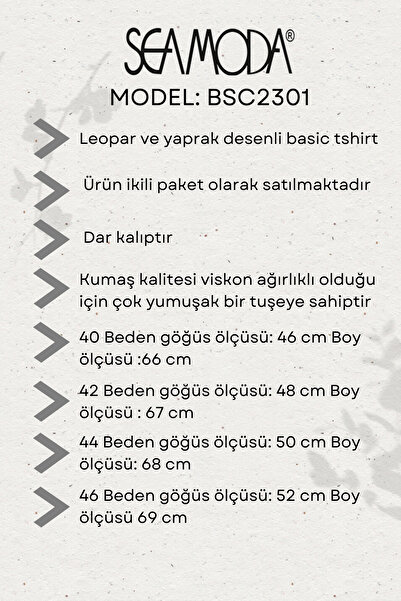 Seamoda Printed Basic Plus Size Women's Casual Daily Use Model T-shirt Double Package-ecru