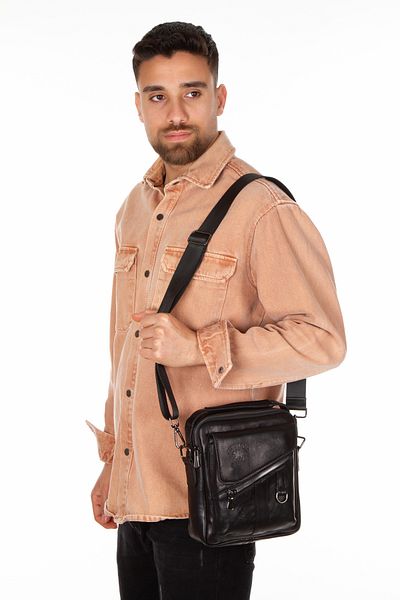 Newish Men's Genuine Leather Black Cross Shoulder And Hand Bag