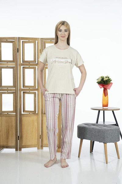 Estiva Women's Striped Short Sleeve Summer Combed Cotton Pajama Set