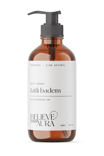 Believe Your Aura 100% Natural Sweet Almond Oil Hand and Skin Liquid Soap - Vitamin E Aloe Vera Shea Butter Added - 500 ml