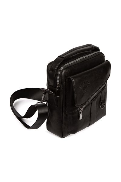Newish Men's Genuine Leather Black Cross Shoulder And Hand Bag