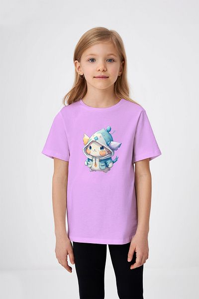 ADABEBEK Tricou pentru fetiță cu imprimeu iepure anime cu pălărie