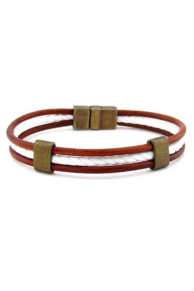 Solfera Leather and Knitted Rope Three Rows Men's Bracelet M044