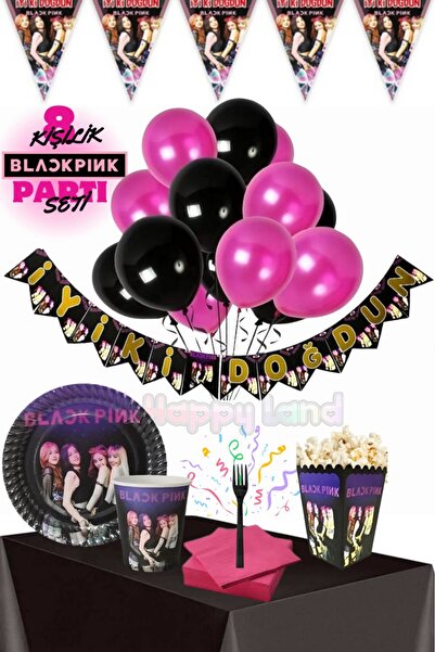 Happyland Black Pink 8 Person Happy Set Birthday Set Black Pink Party Supplie...