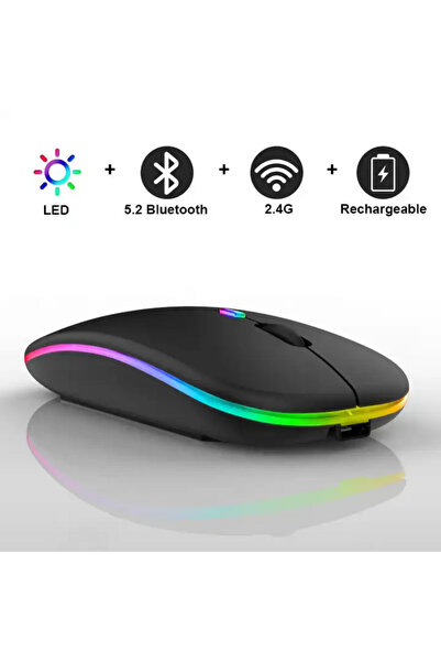 SPRANGE Sessiz Şarjlı 2.4g+ Bluetooth 5.2 Bağlantılı Rgb 1600 Dpı Optik Mouse