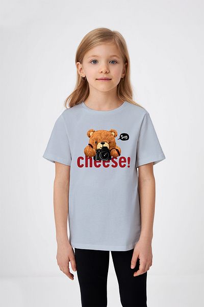 ADABEBEK Say Cheese Bear Printed Girl's T-Shirt