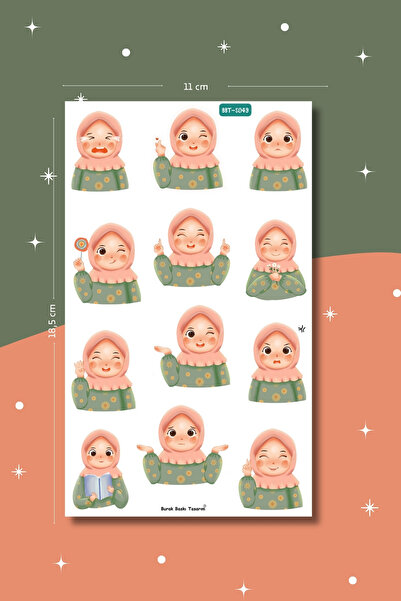 Burak Baskı Tasarım Cute Hijab Girl İslami Sticker Seti , Planlayıcı, Bullet ...