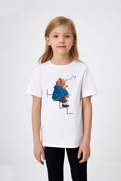 ADABEBEK Tricou pentru fetiță cu imprimeu Bear Listening to Music