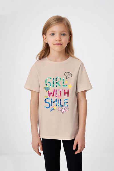 ADABEBEK Smiling Girl εμπριμέ για κορίτσι T-shirt με λεπτομέρεια από χάντρες