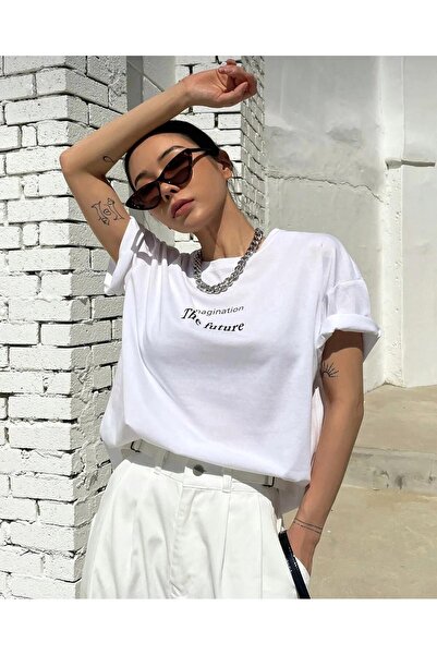 LOUİSA Γυναικείο/Κοριτσίστικο λευκό μπλουζάκι The Future Printed Crew Neck Ov...