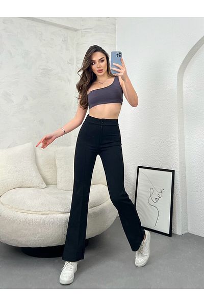 Ozy Fashion Women's Black Crepe Fabric Lycra Front Grassy Palazzo Trousers