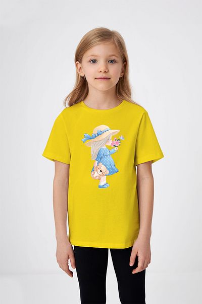 ADABEBEK Girl with Flower Detailed Hat Printed Girl's T-Shirt