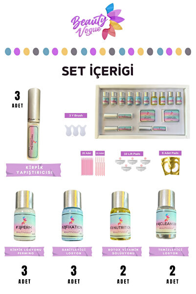 Beauty Vogue Lifting Kirpik Lifting Seti, Lash Lift, Kaş & Kirpik Perma Seti (TAM SET) PROFESYONEL