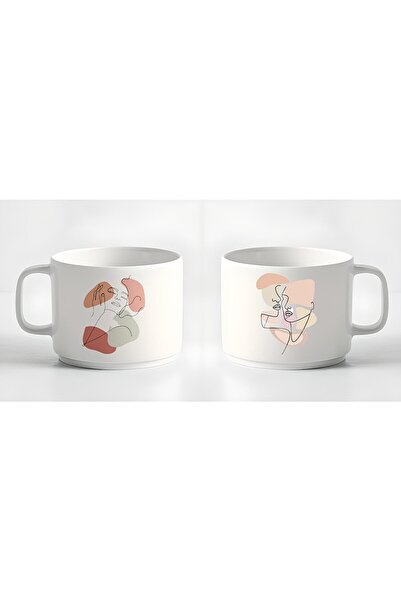 HobiShop Double Türk Kahvesi Fincanı & Espresso Minimal Çizgisel Kadın 2'li F...