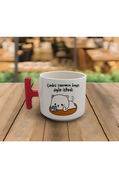 HobiShop Latte & Espresso El Yapımı Mochi Cat Canım Öyle Istedi Baskılı T Kul...